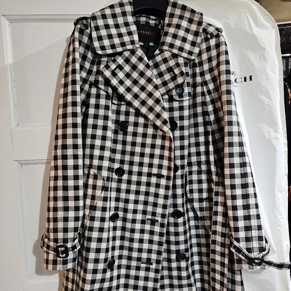Coach | Jackets & Coats | Coach Check Trench Coat Black White Gingham ...